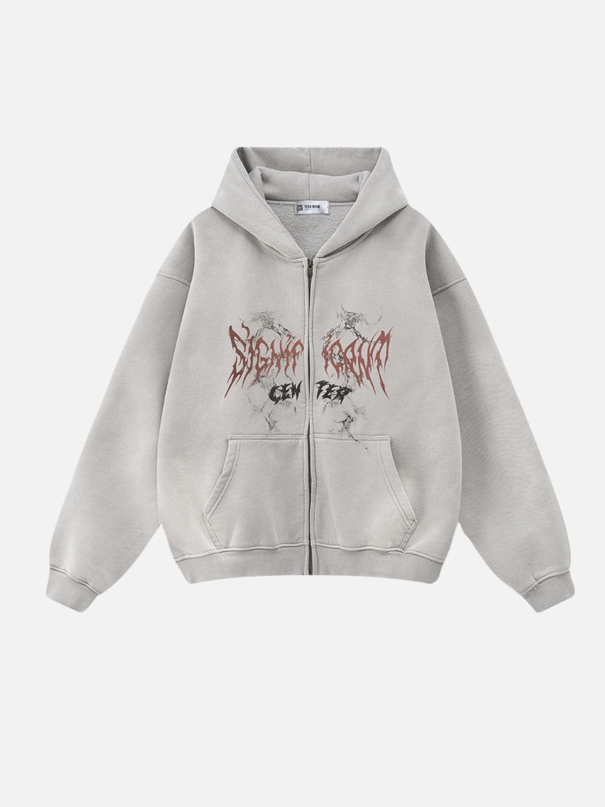 SINGUS - Oversized Print Zip Up Hoodie