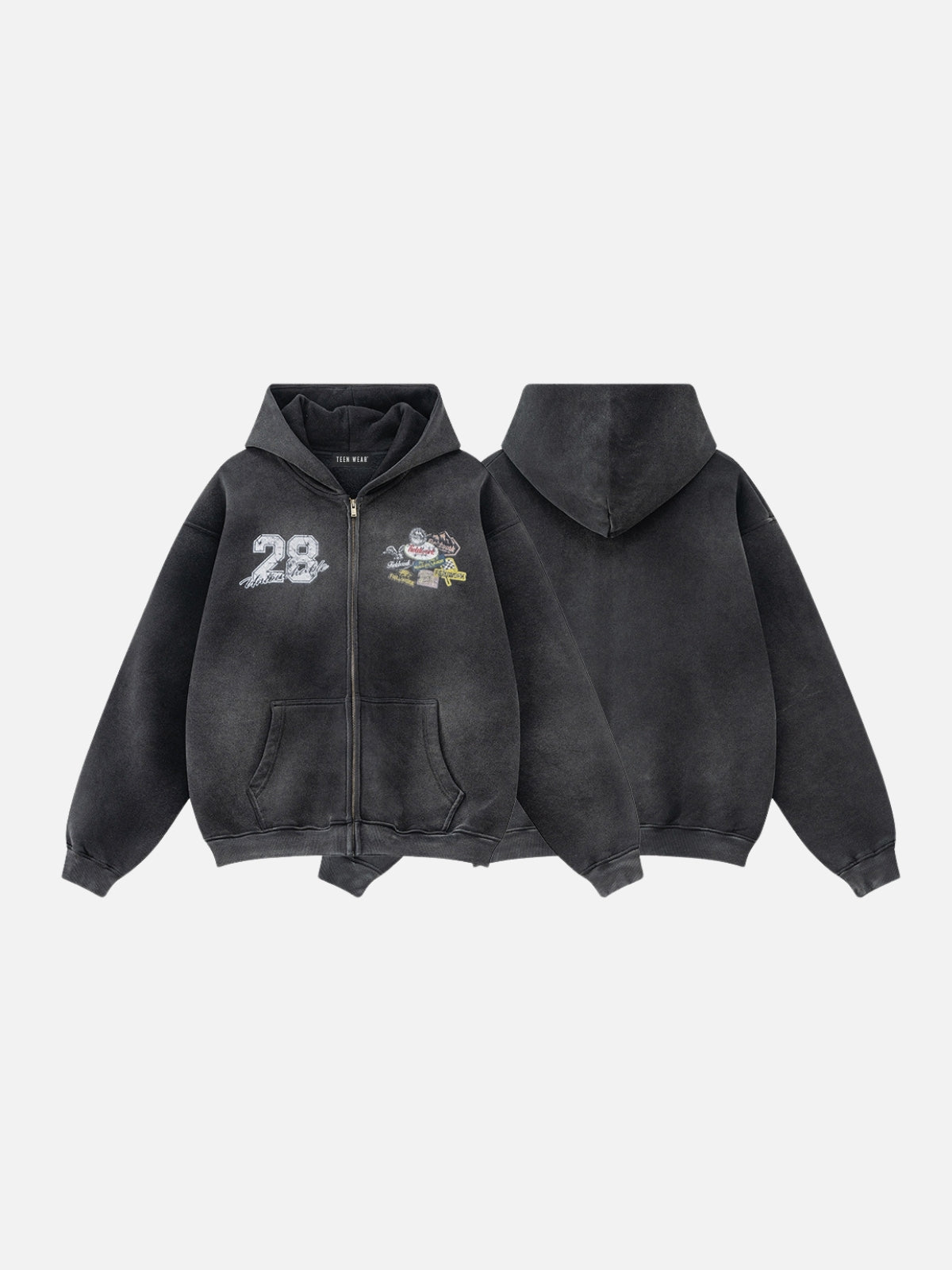 PATCHRACE - Oversized Graphic Zip Up Hoodie