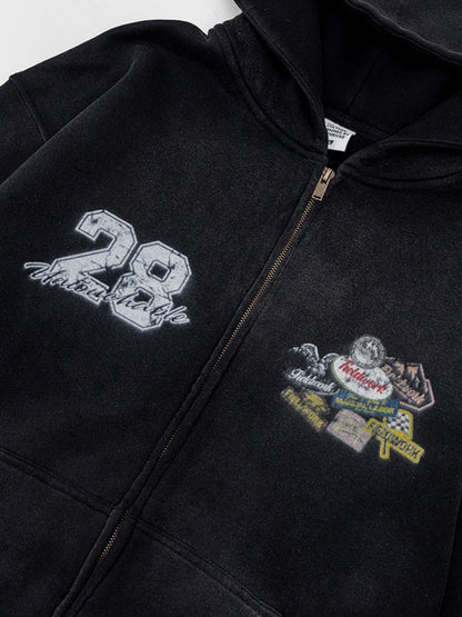 PATCHRACE - Oversized Graphic Zip Up Hoodie