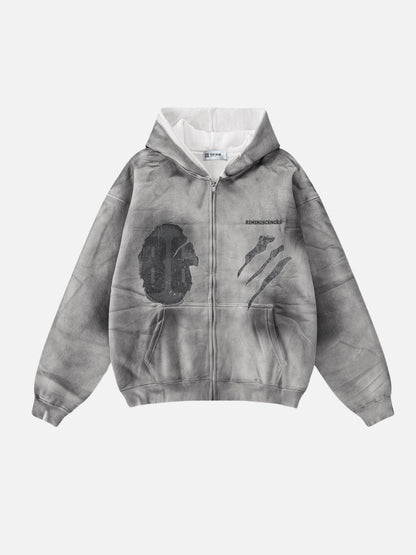 REMINI - Oversized Print Zip Up Hoodie