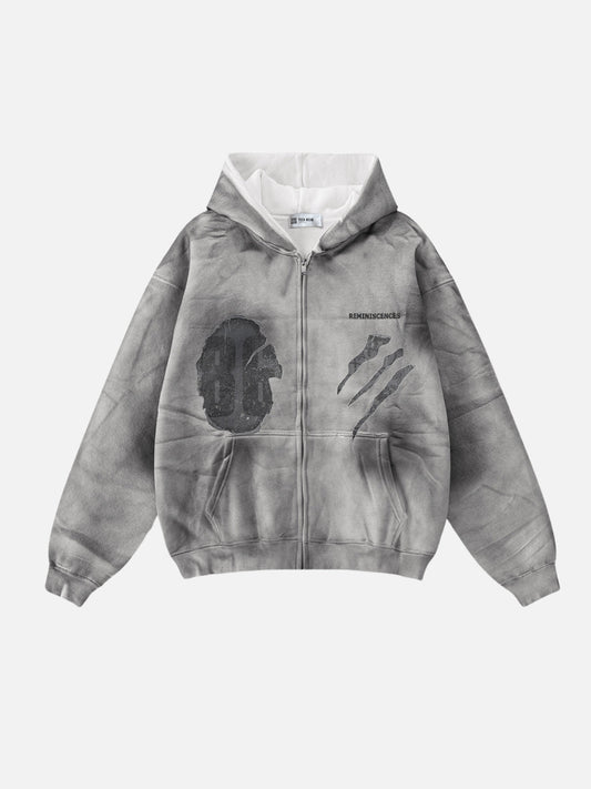 REMINI - Oversized Print Zip Up Hoodie