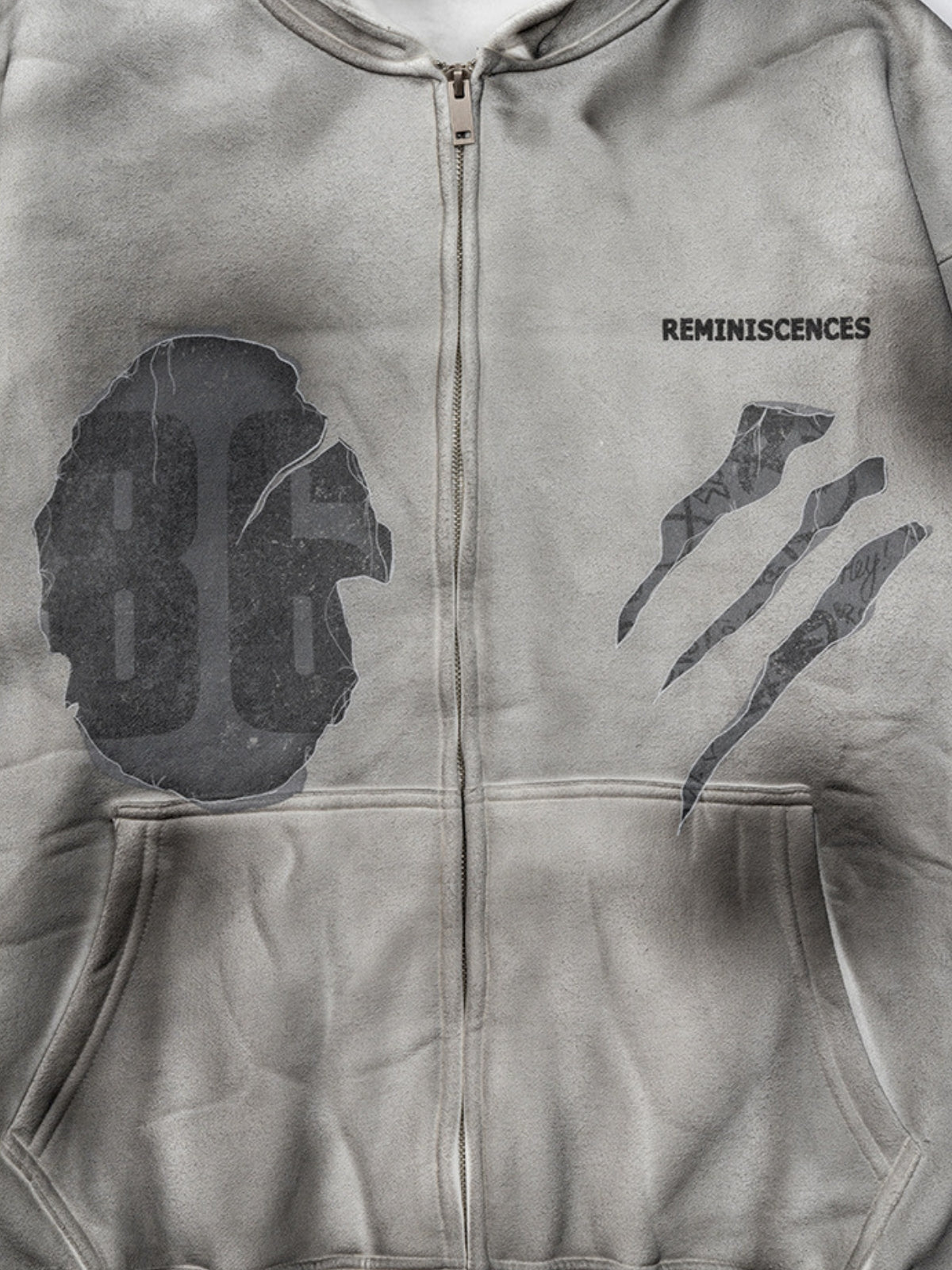 REMINI - Oversized Print Zip Up Hoodie