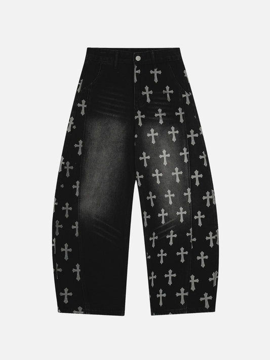 SAINTRY – Baggy Graphic Cross Print Jeans