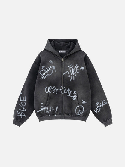 SYMBOLIKA - Oversized Print Zip Up Hoodie