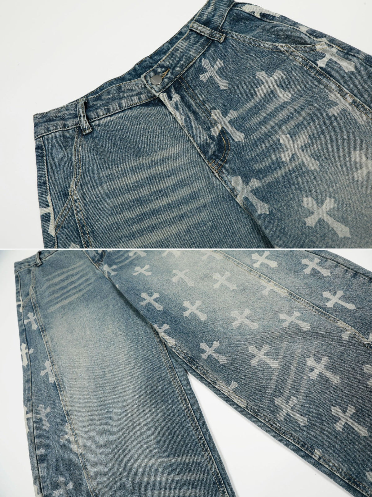 SAINTRY – Baggy Graphic Cross Print Jeans