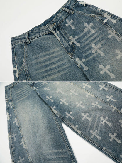 SAINTRY – Baggy Graphic Cross Print Jeans