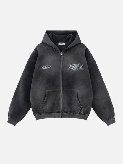 PERSUE - Oversized Print Zip Up Hoodie