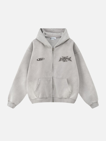 PERSUE - Oversized Print Zip Up Hoodie