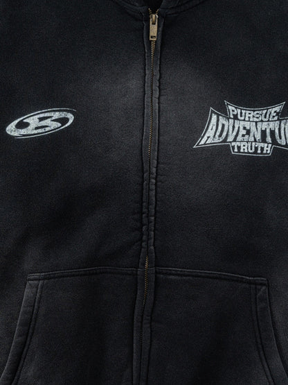 PERSUE - Oversized Print Zip Up Hoodie