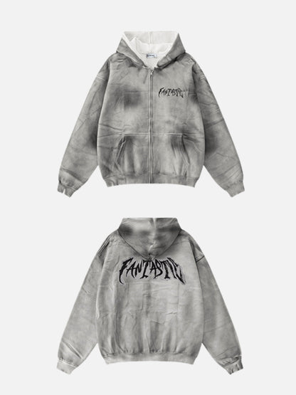 FANTASTIC - Oversized Print Zip Up Hoodie