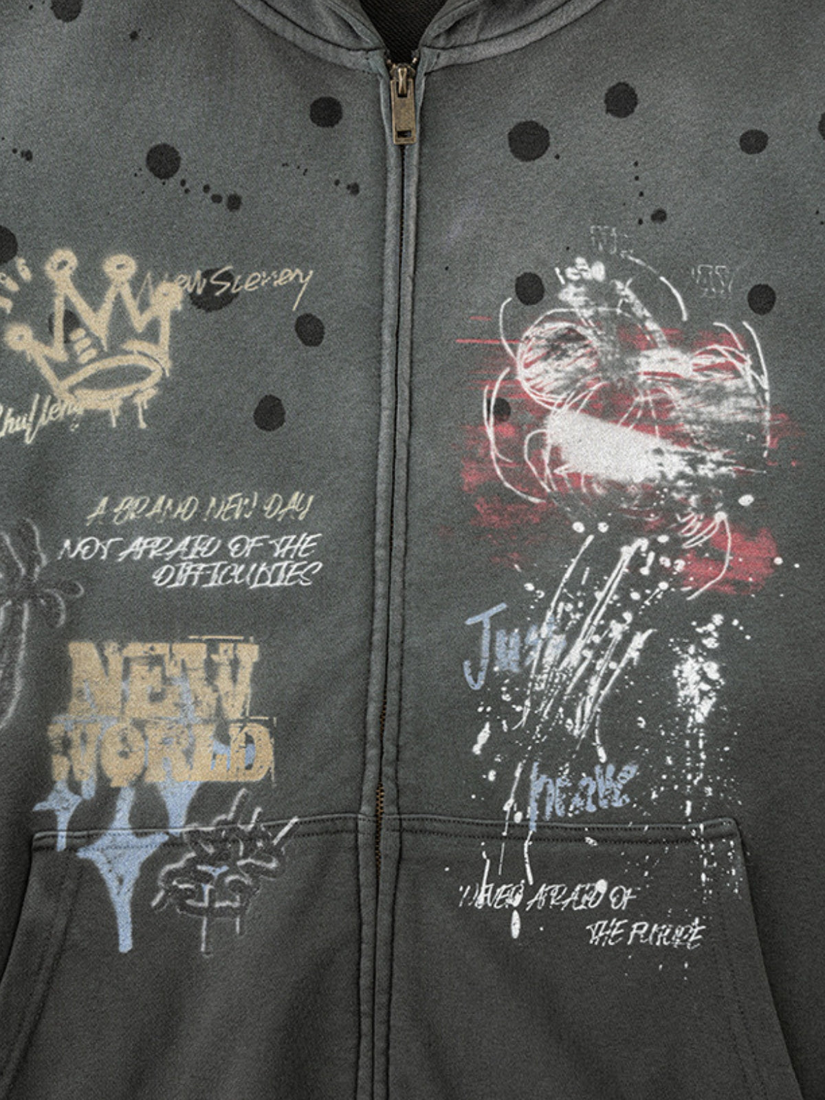 KINGRESS - Oversized Print Zip Up Hoodie