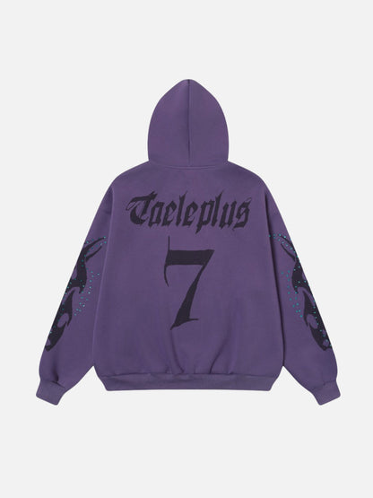 FIRODA - Oversized Rhinestone Zip Up Hoodie