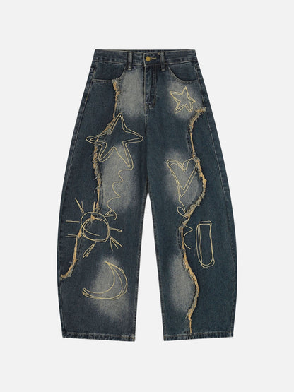 PATCHSTARS - Baggy Embroidered Jeans