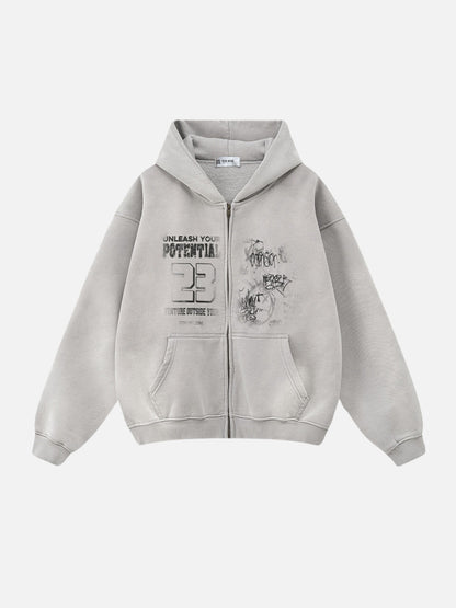 POTENTIAL - Oversized Print Zip Up Hoodie