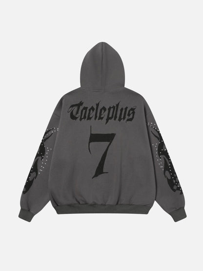 FIRODA - Oversized Rhinestone Zip Up Hoodie