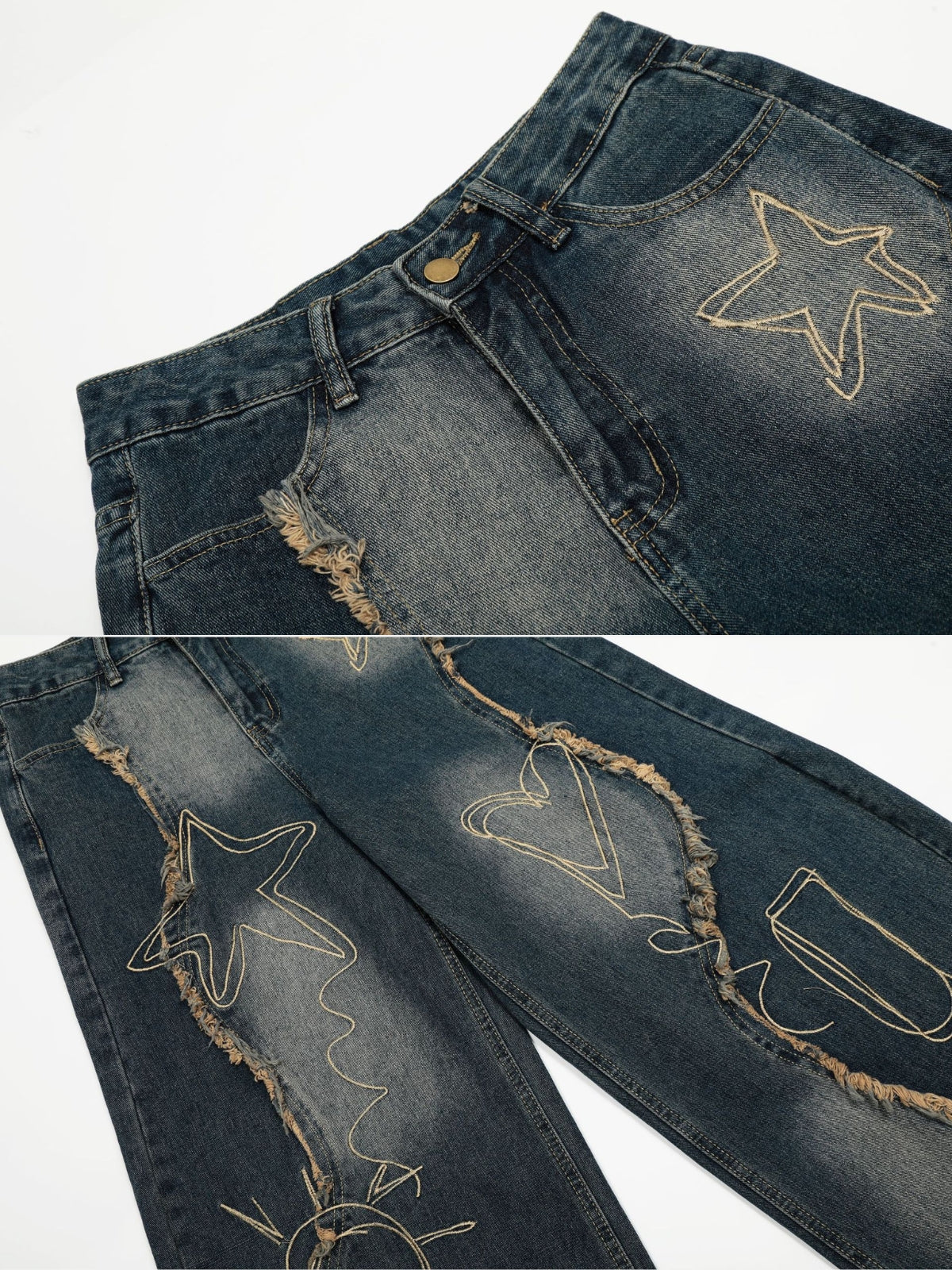 PATCHSTARS - Baggy Embroidered Jeans