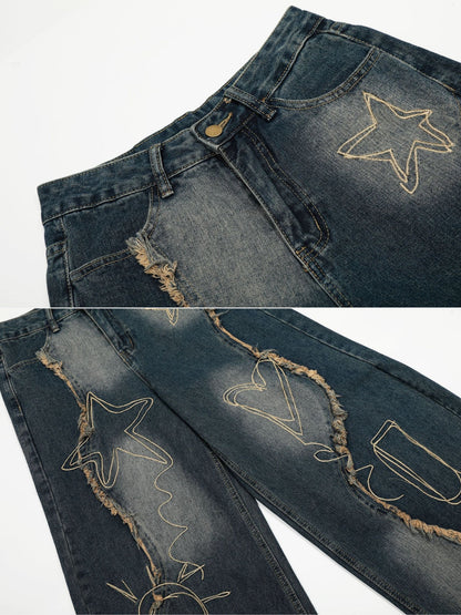 PATCHSTARS - Baggy Embroidered Jeans