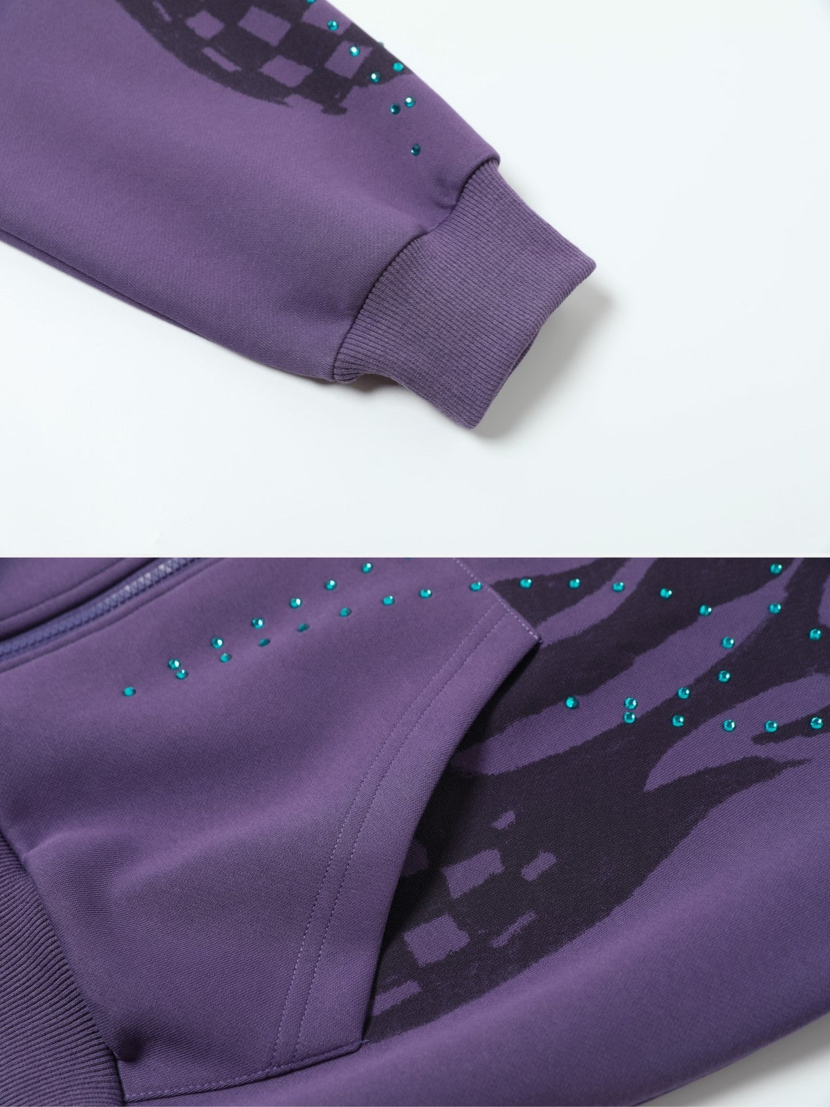 FIRODA - Oversized Rhinestone Zip Up Hoodie