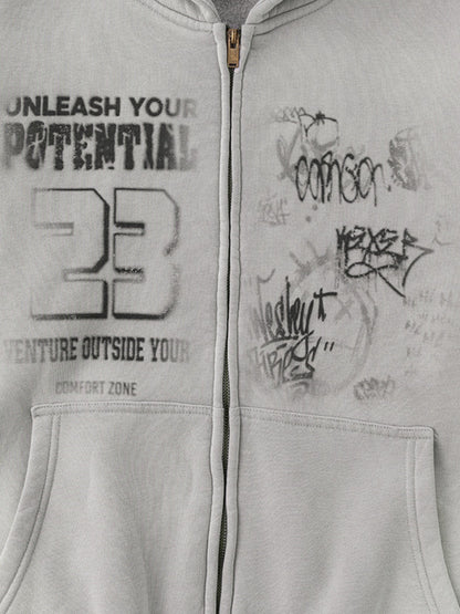 POTENTIAL - Oversized Print Zip Up Hoodie
