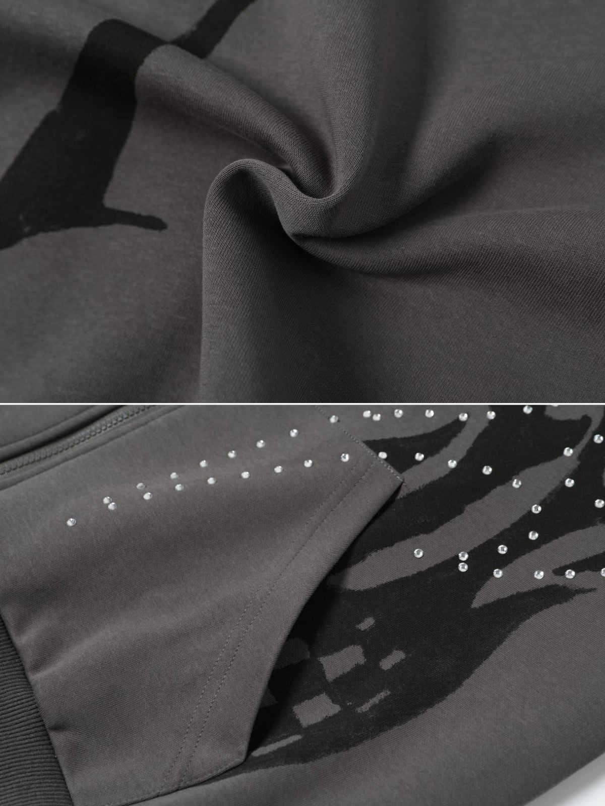 FIRODA - Oversized Rhinestone Zip Up Hoodie