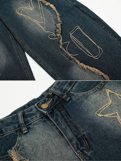 PATCHSTARS - Baggy Embroidered Jeans
