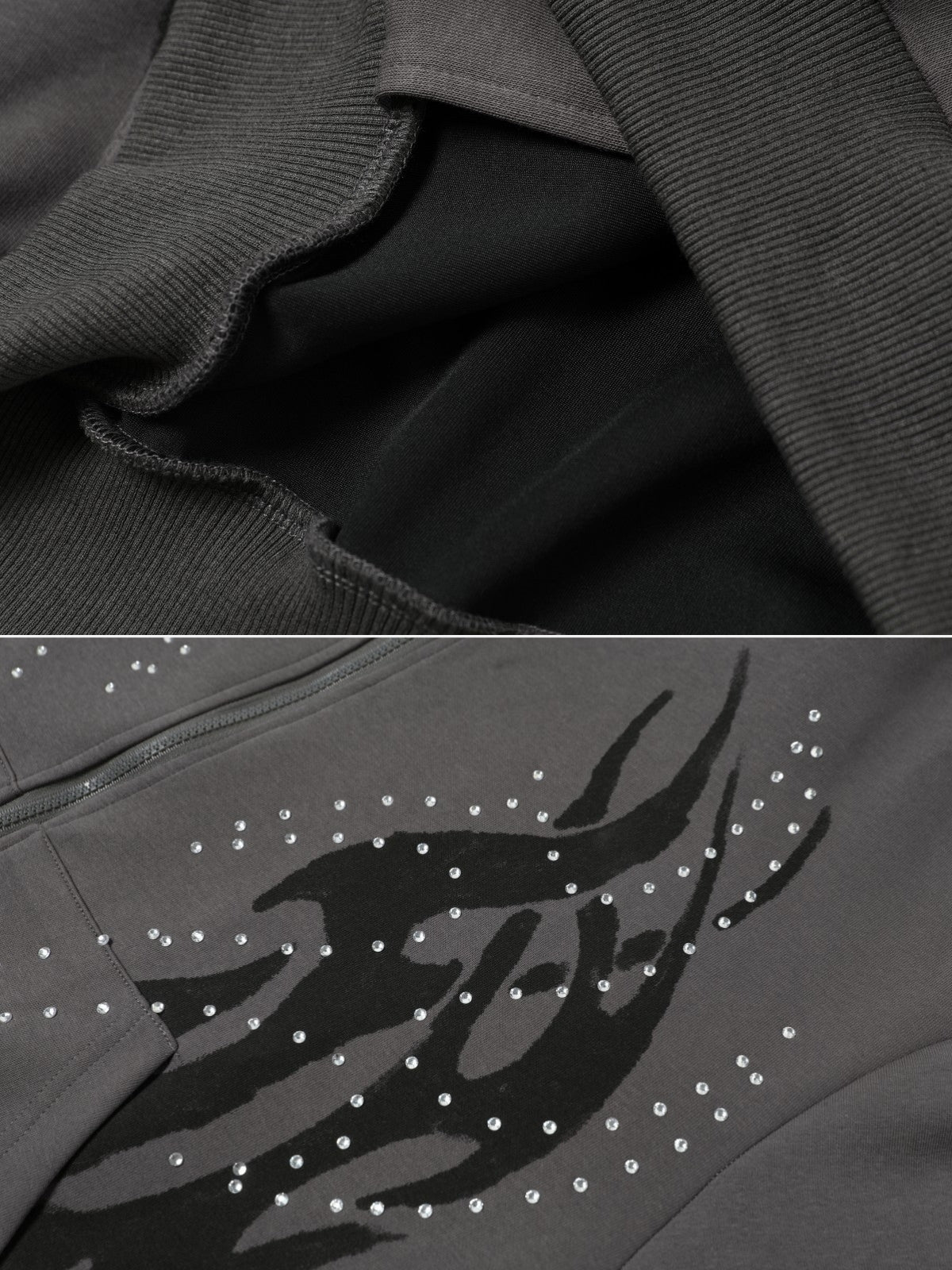 FIRODA - Oversized Rhinestone Zip Up Hoodie