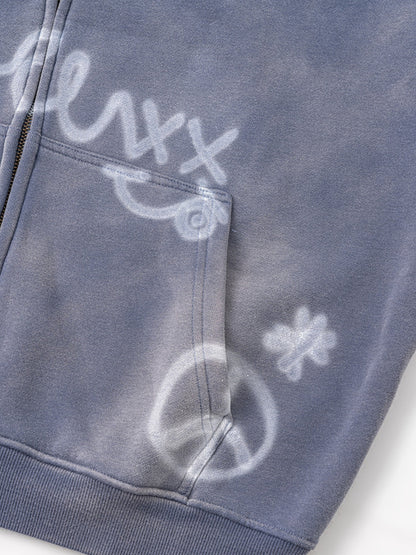 SYMBOLIKA - Oversized Print Zip Up Hoodie