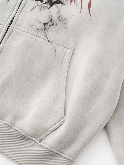 SINGUS - Oversized Print Zip Up Hoodie