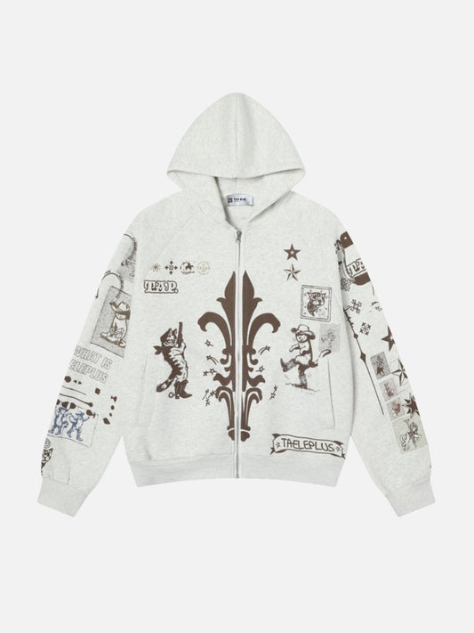 TAP CATS - Oversized Graphic Zip Up Hoodie