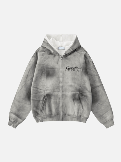 FANTASTICO - Felpa con cappuccio e zip oversize con stampa 