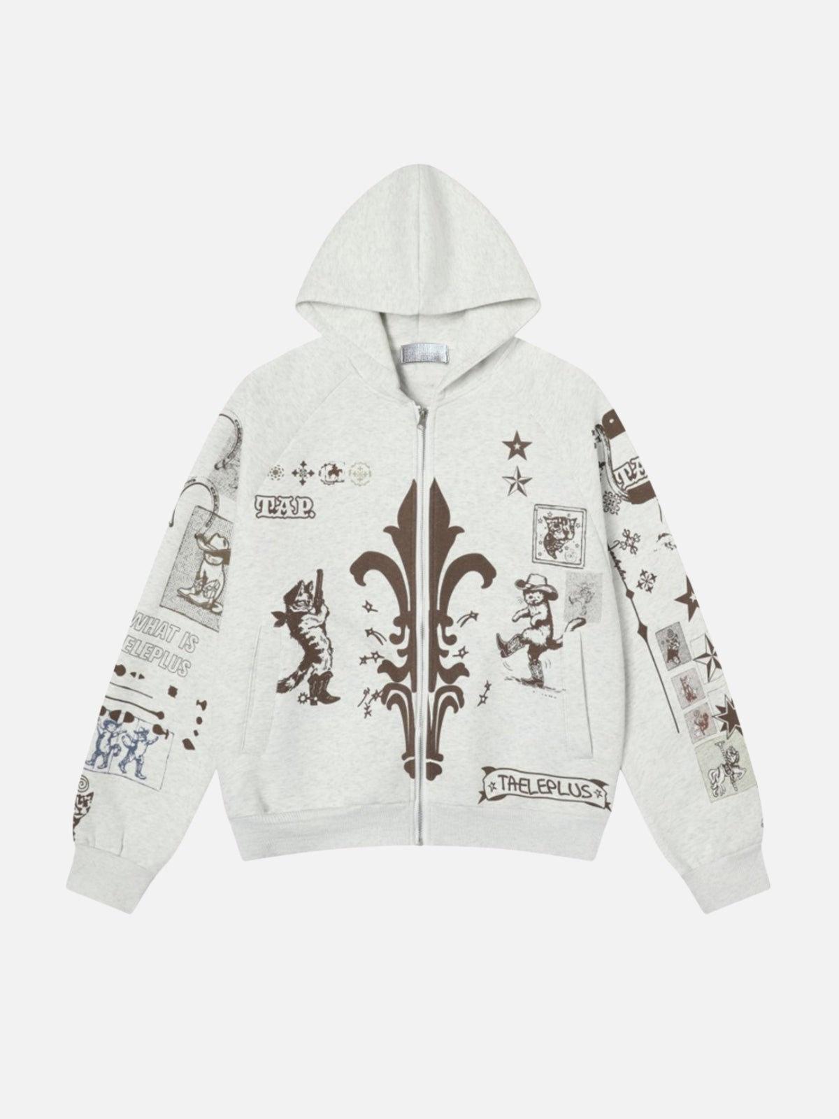 TAP CATS - Felpa con cappuccio oversize con zip e grafica 