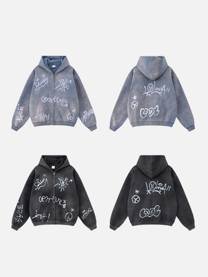 SYMBOLIKA – Oversize-Kapuzenpullover mit Reißverschluss und Print 