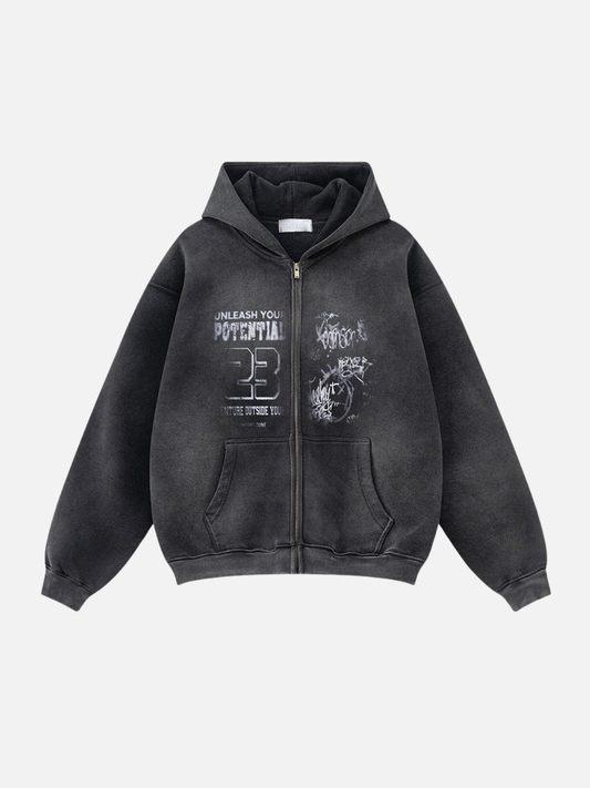 POTENZIALE - Felpa con cappuccio e zip oversize stampata 