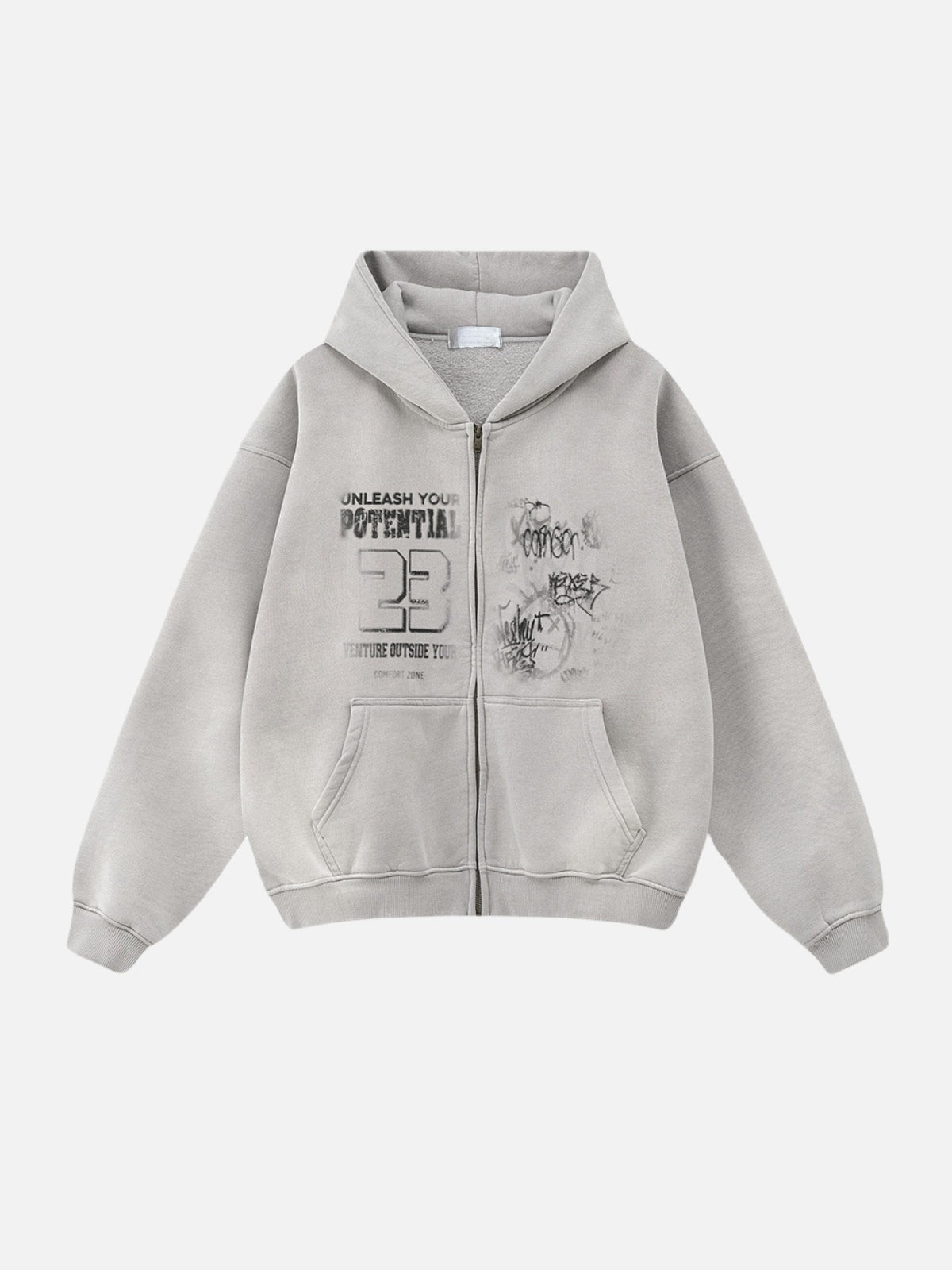 POTENTIAL – Oversize-Kapuzenpullover mit Print und Reißverschluss 