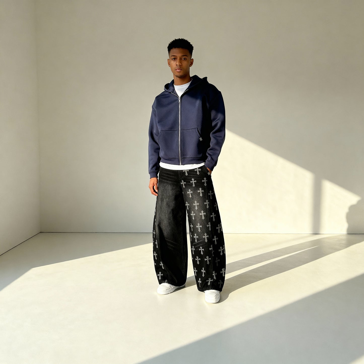 SAINTRY – Baggy Graphic Cross Print Jeans