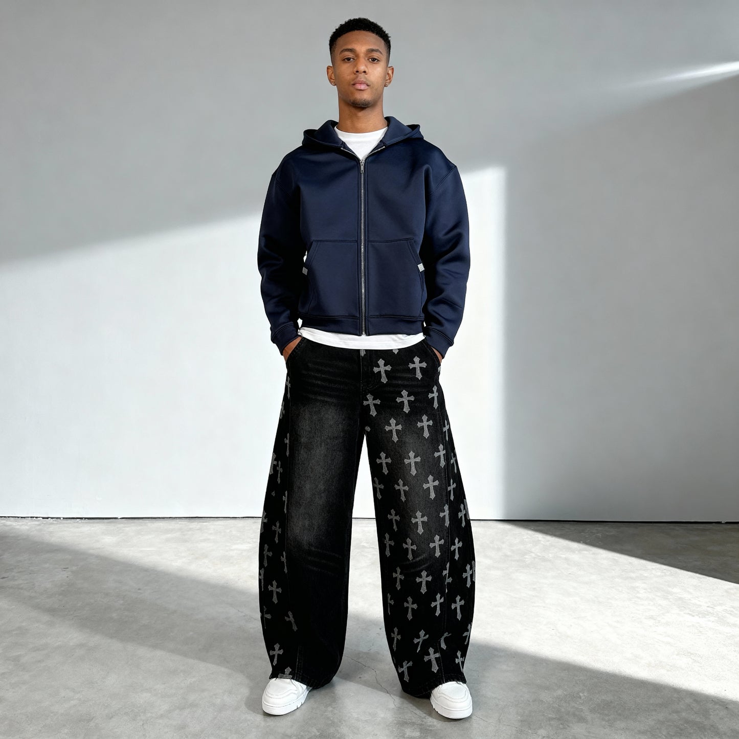 SAINTRY – Baggy Graphic Cross Print Jeans